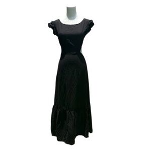Jason Wu Open Back Linen Blend Tiered Hem Midi Sundress Black Flutter Sleeve M